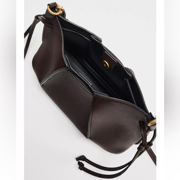 Zara Elegant Brown PLEATED MINI BAG Shoulder Crossbody Bag NWT - Picture 2 of 7